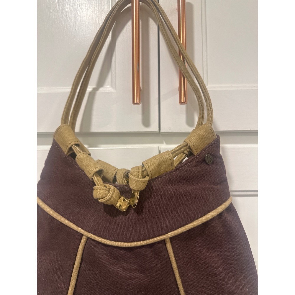 FS Originals Brown Canvas Hobo Shoulder Bag With Tan handmade Accents VTG purse - Picture 3 of 7